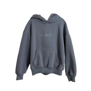 Comfrt Hoodie Kids Medium Steel Grey Signature Oversized Pullover Fleece Logo
